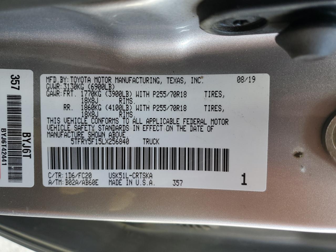 5TFRY5F15LX256840 TOYOTA TUNDRA 2020