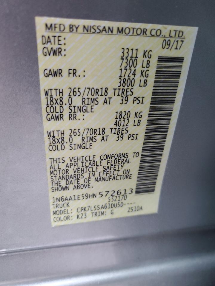 1N6AA1E59HN572613 NISSAN TITAN 2017
