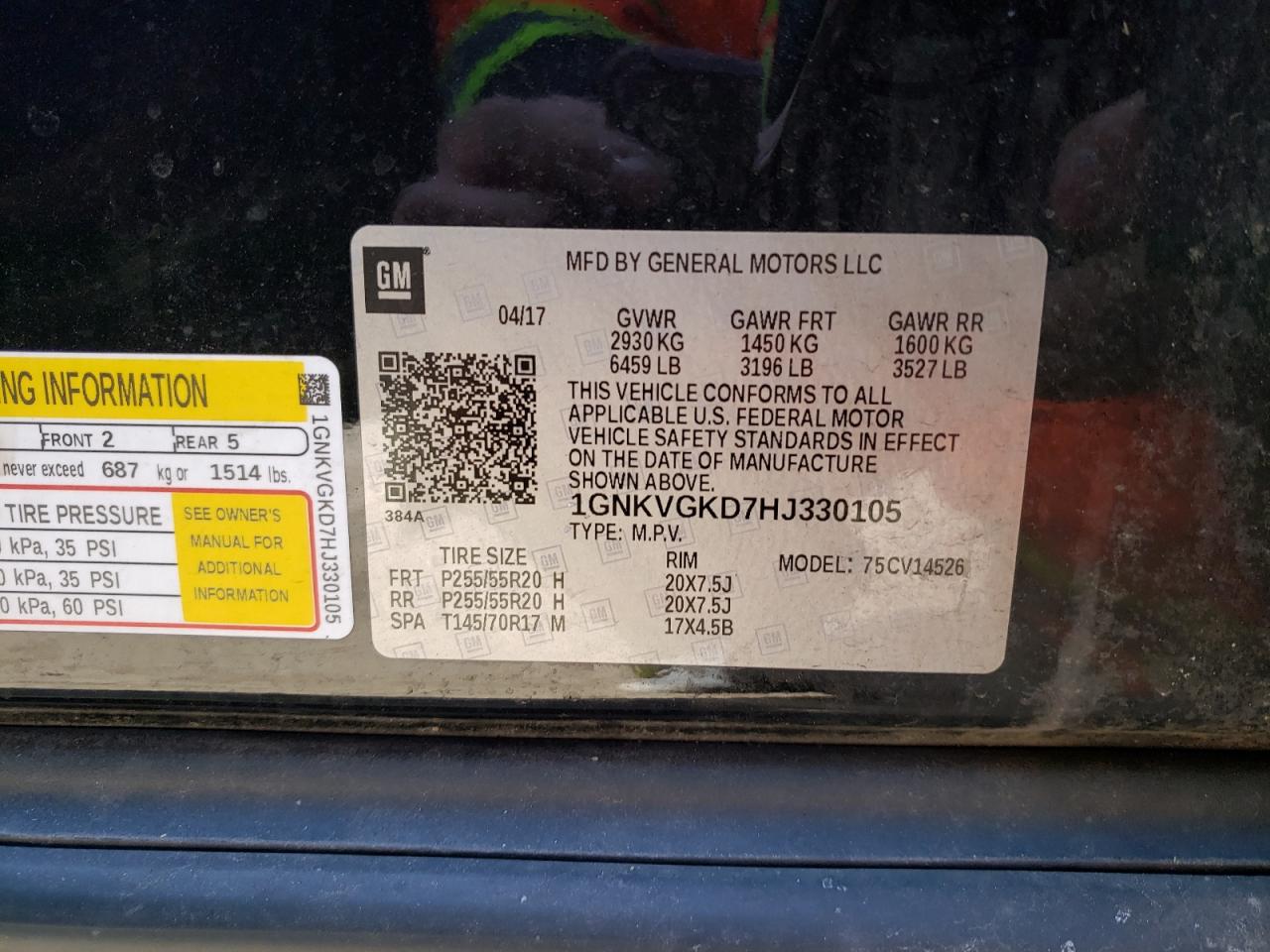 1GNKVGKD7HJ330105 CHEVROLET TRAVERSE 2017