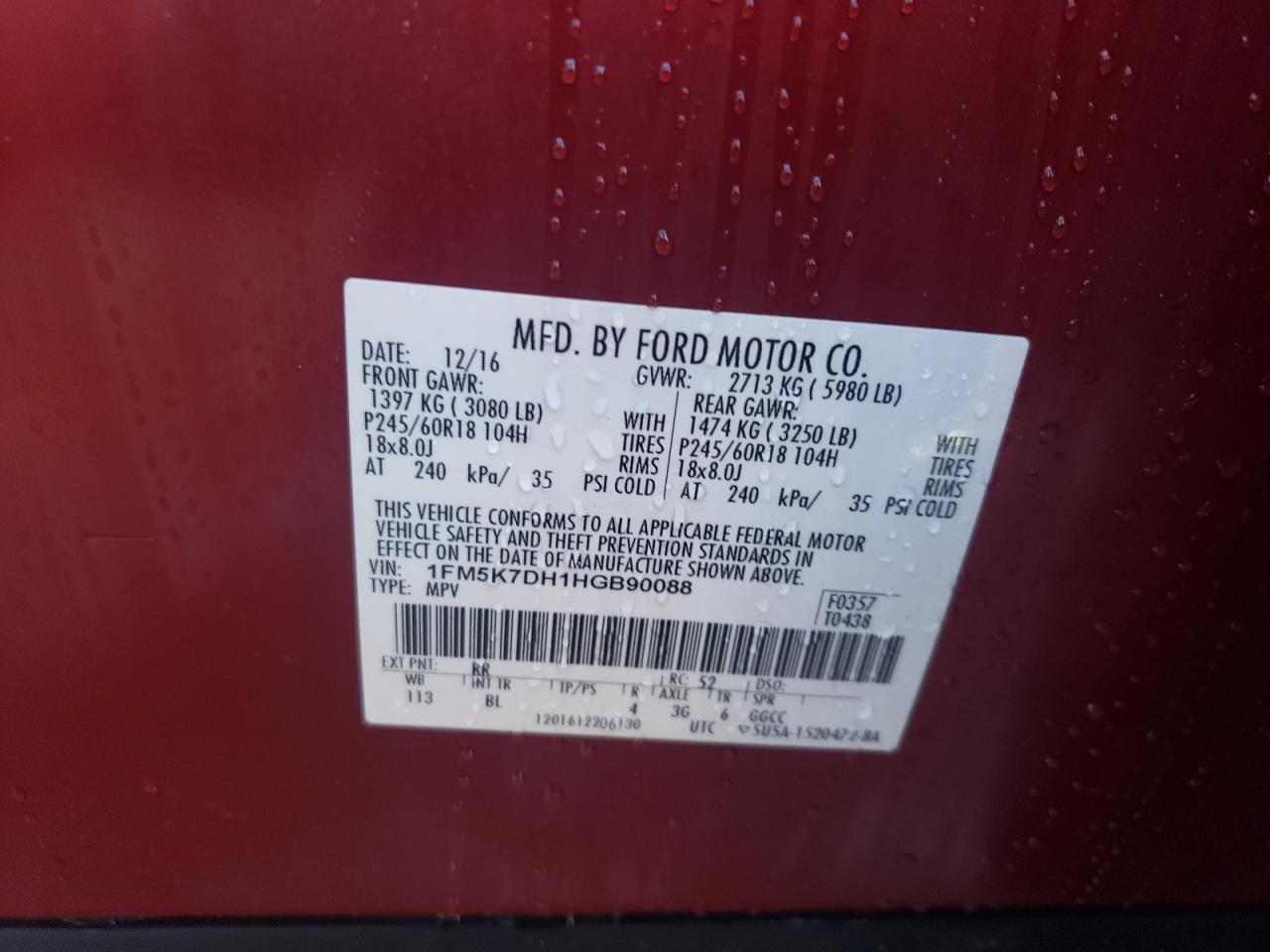 1FM5K7DH1HGB90088 FORD EXPLORER 2017