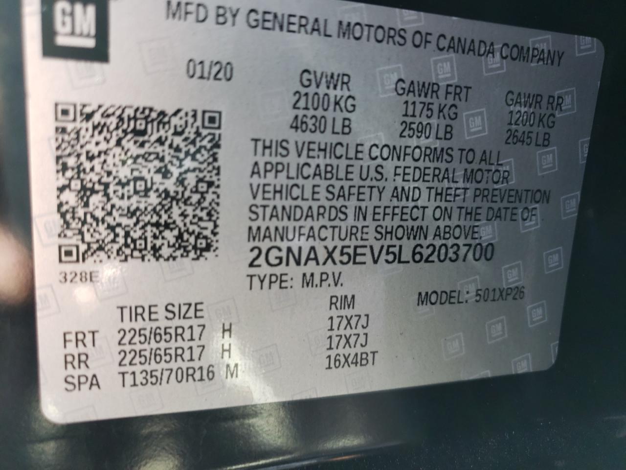 2GNAX5EV5L6203700 CHEVROLET EQUINOX 2020