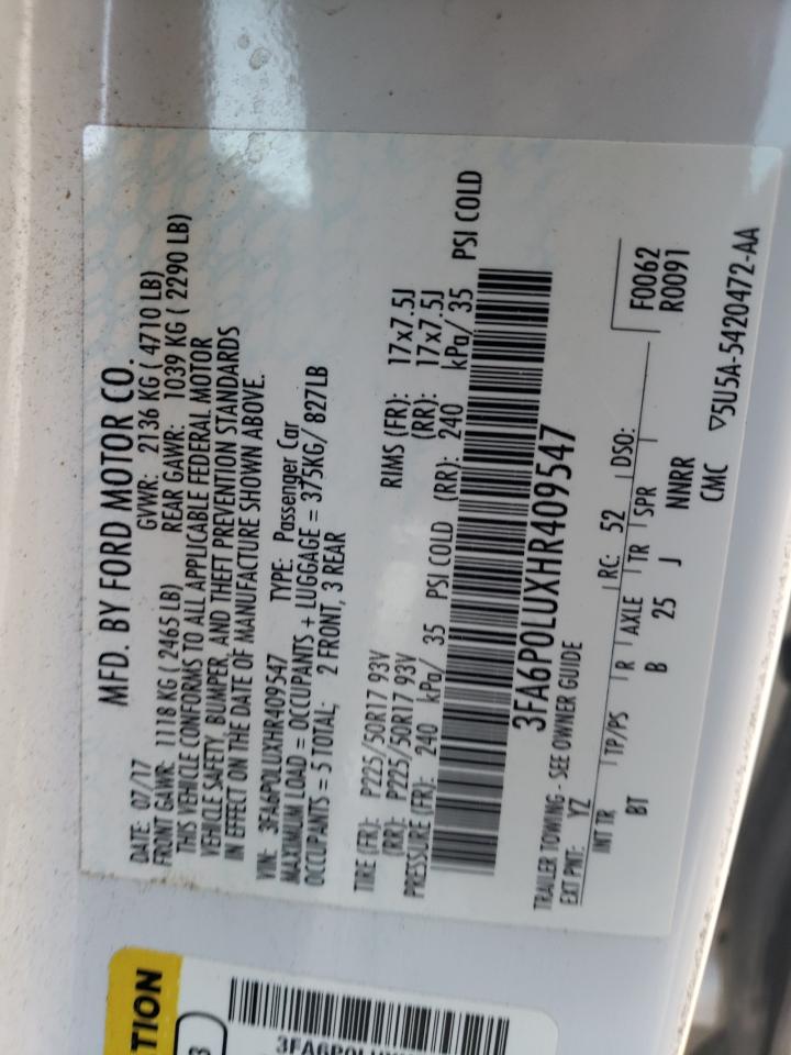3FA6P0LUXHR409547 FORD FUSION 2017