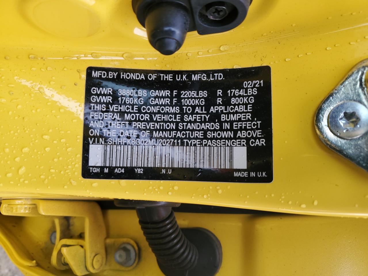 SHHFK8G02MU202711 HONDA CIVIC 2021