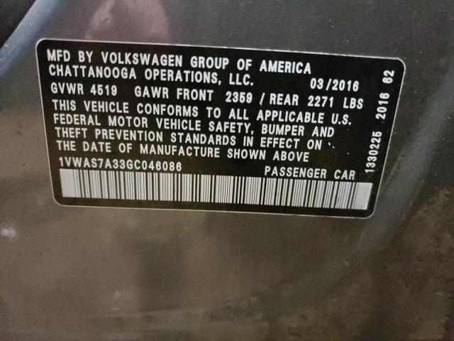 2016 VOLKSWAGEN PASSAT S 1VWAS7A33GC046086