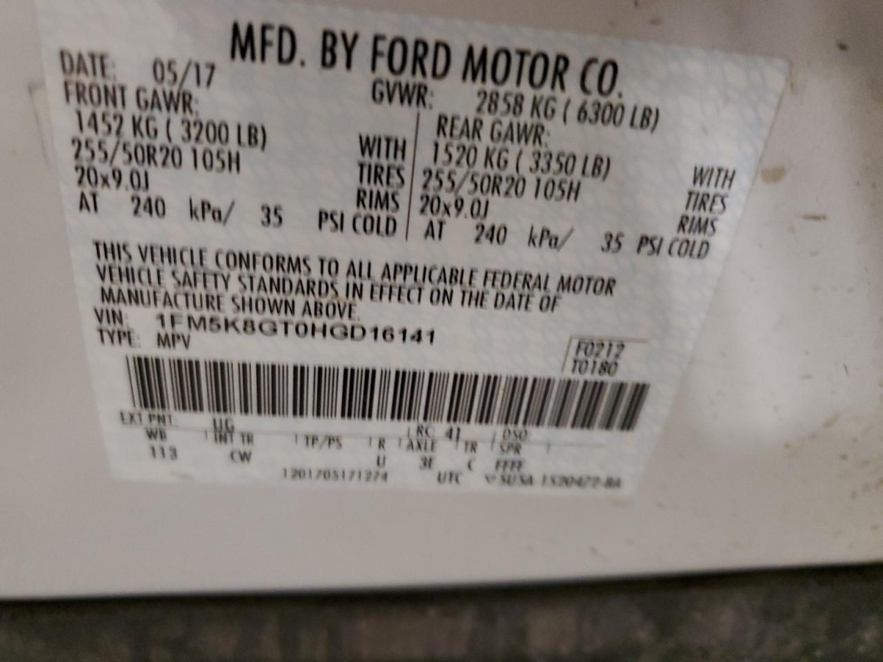 1FM5K8GT0HGD16141 FORD EXPLORER 2017