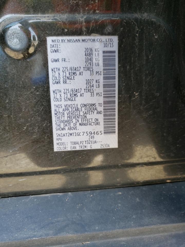 5N1AT2MT1GC759465 NISSAN ROGUE 2016