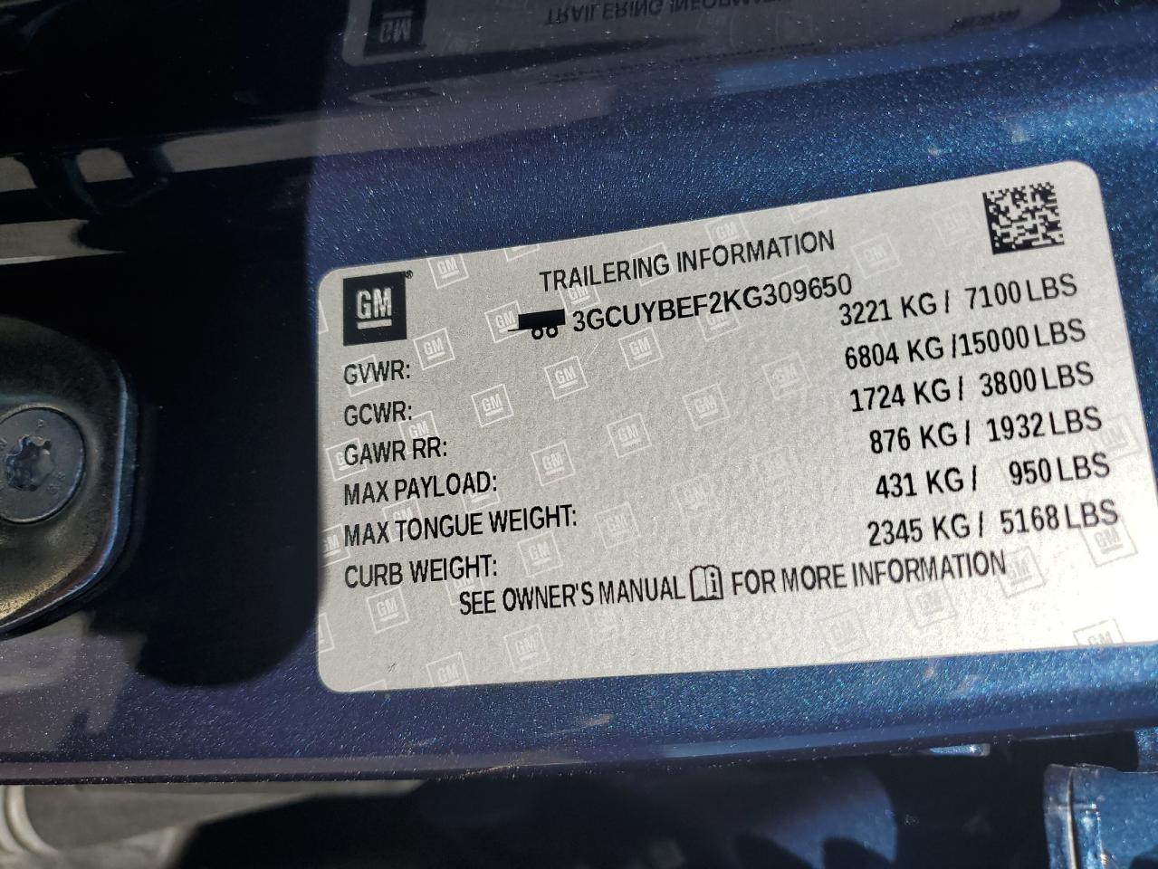3GCUYBEF2KG309650 CHEVROLET ALL Models 2019