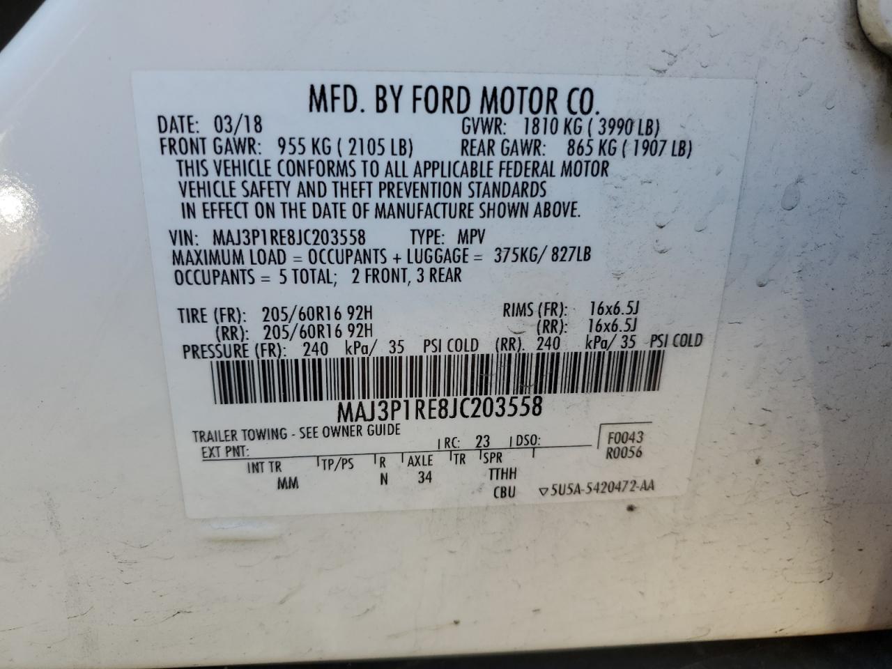 MAJ3P1RE8JC203558 FORD ECOSPORT 2018
