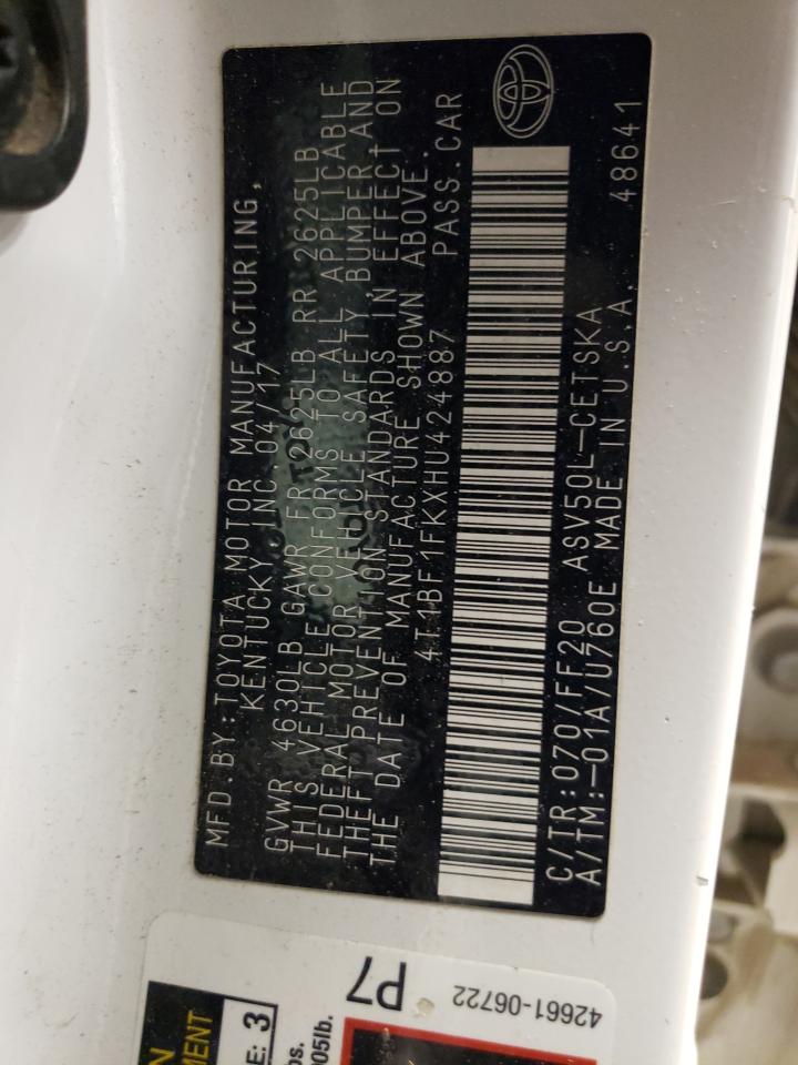 4T1BF1FKXHU424887 TOYOTA CAMRY 2017