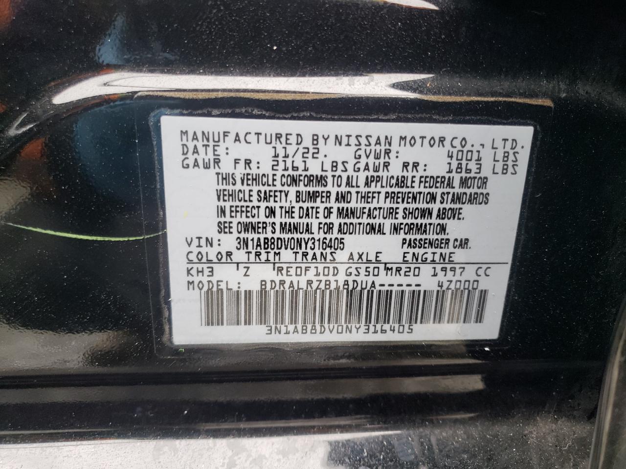 3N1AB8DV0NY316405 NISSAN SENTRA 2022