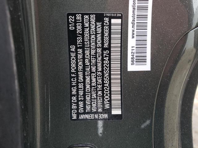 2022 PORSCHE BOXSTER GT WP0CD2A85NS228475