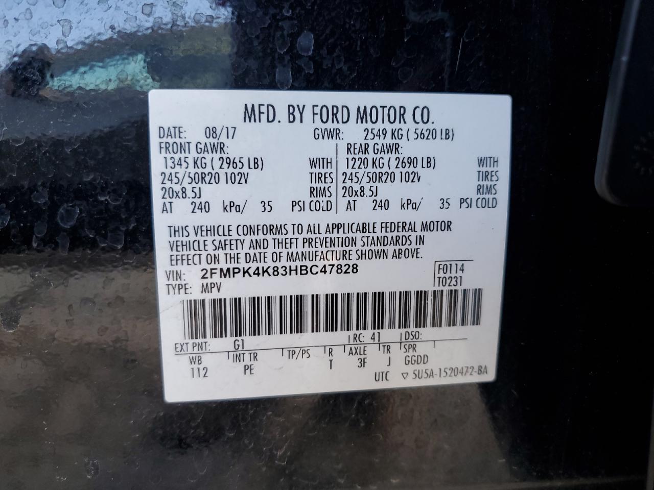 2FMPK4K83HBC47828 FORD EDGE 2017