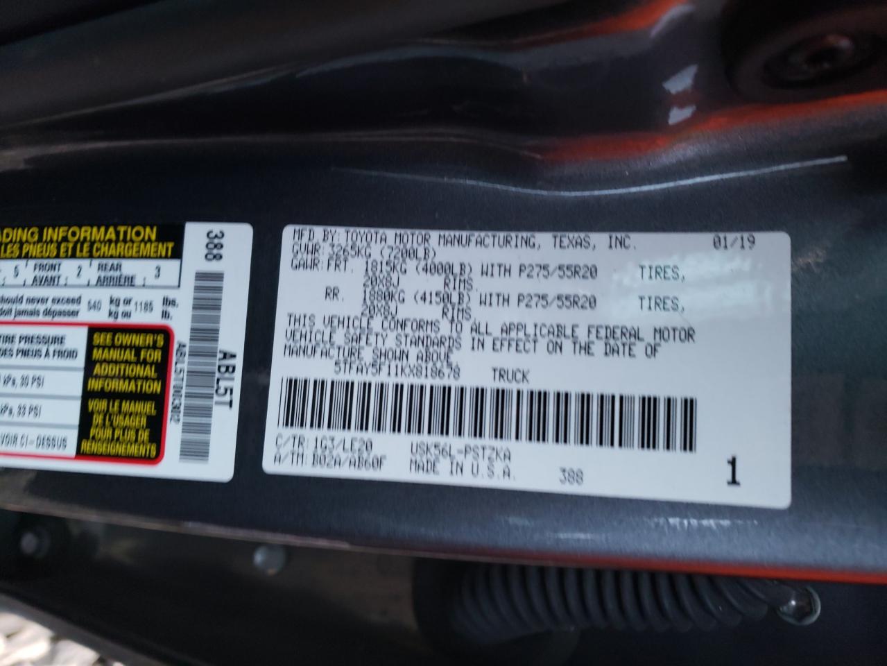 5TFAY5F11KX818678 TOYOTA TUNDRA 2019