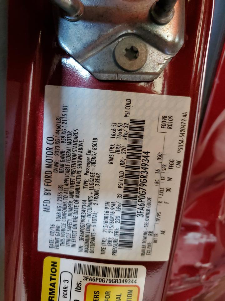 3FA6P0G79GR349344 FORD FUSION 2016