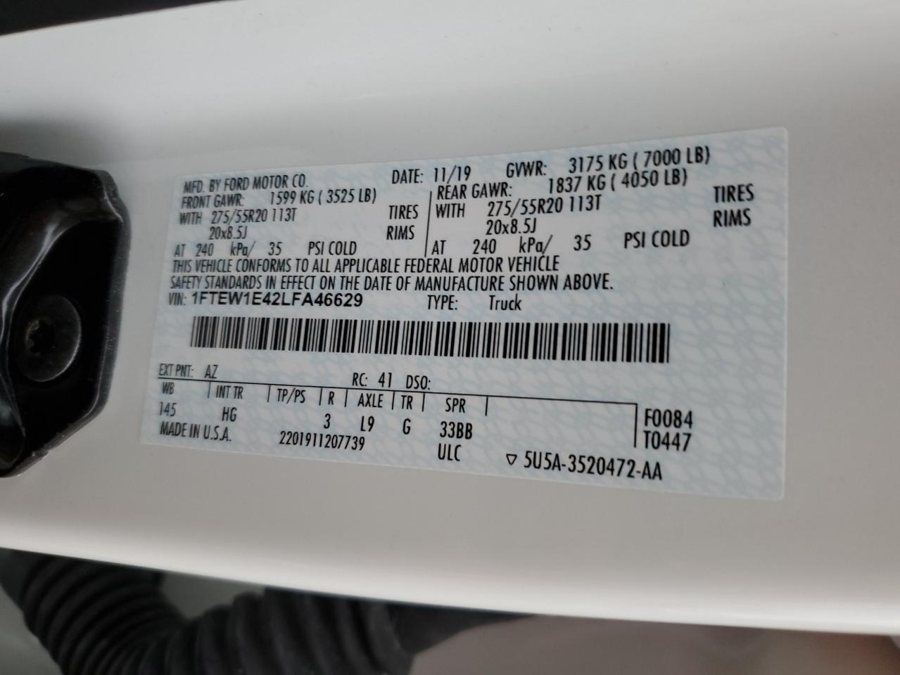 1FTEW1E42LFA46629 FORD F-150 2020