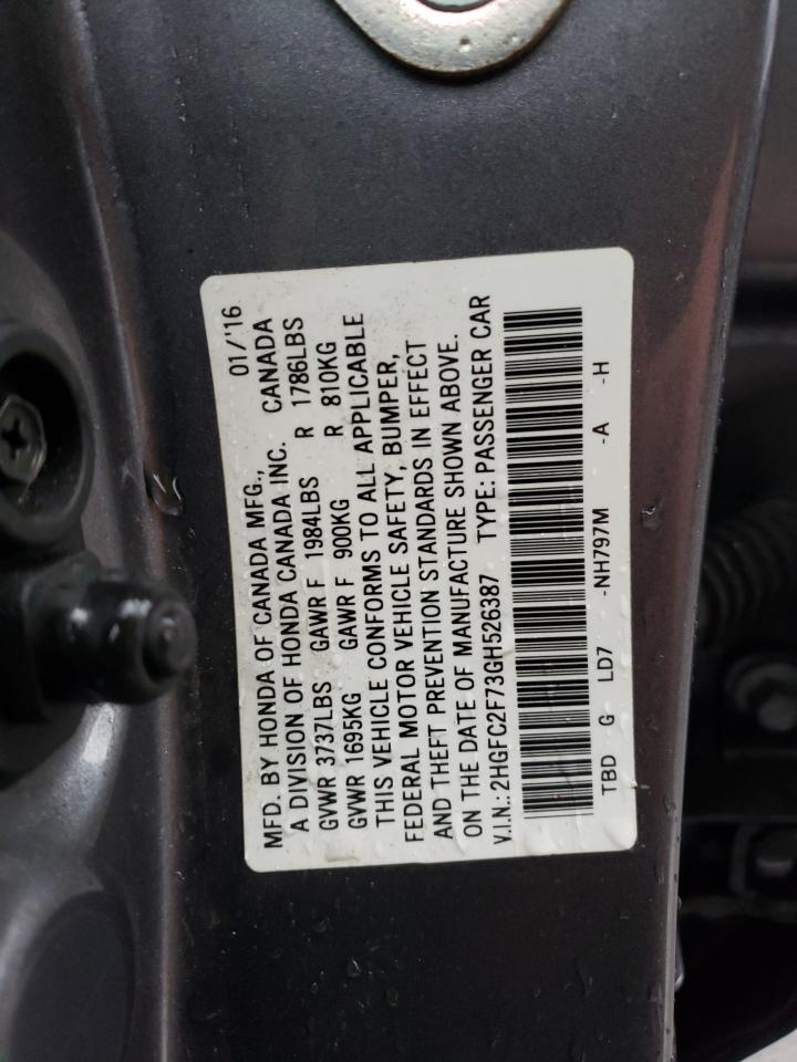 2HGFC2F73GH526387 HONDA CIVIC 2016