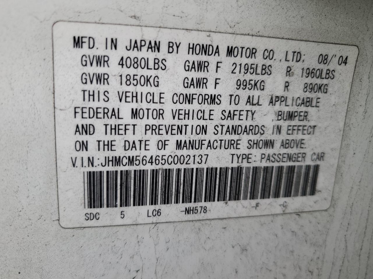 JHMCM56465C002137 2005 Honda Accord Lx