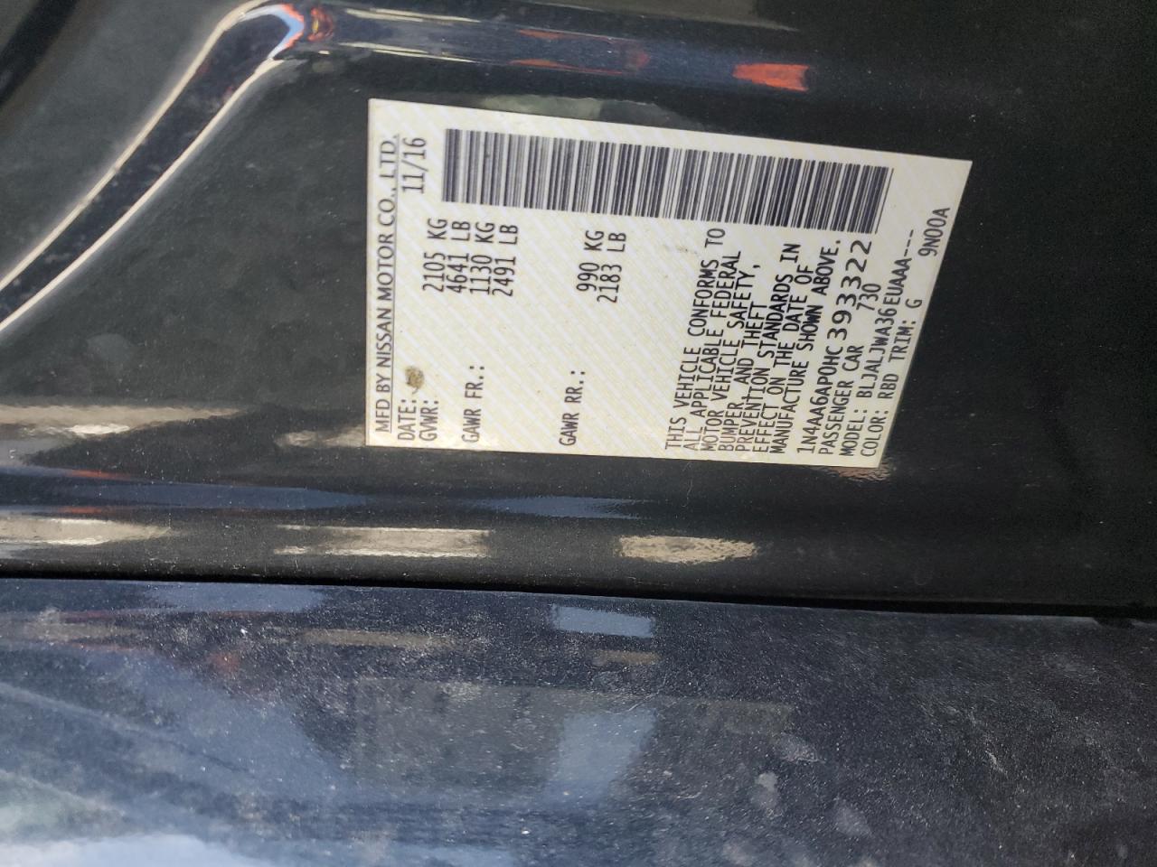 1N4AA6AP0HC393322 NISSAN MAXIMA 2017