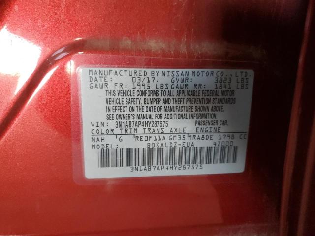 2017 NISSAN SENTRA S 3N1AB7AP4HY287575