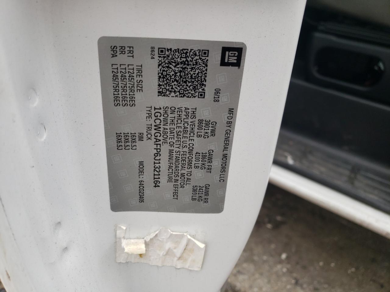 1GCWGAFP6J1321164 CHEVROLET EXPRESS 2018