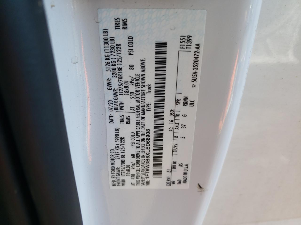 1FT8W3B6XLED68908 FORD F350 2020