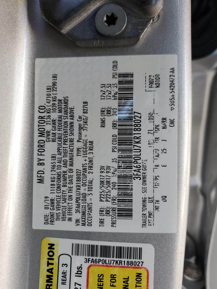 3FA6P0LU7KR188027 2019 Ford Fusion Se