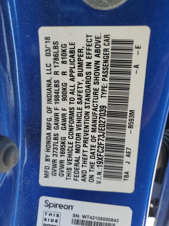 19XFC2F73JE027039 HONDA CIVIC 2018