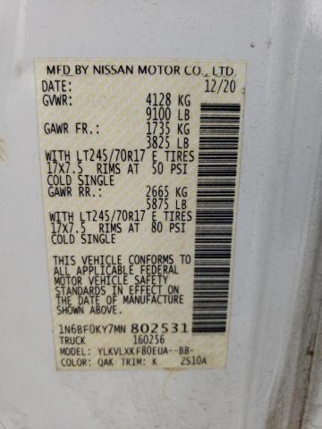 2021 Nissan Nv 2500 S VIN: 1N6BF0KY7MN802531 Lot: 63146544