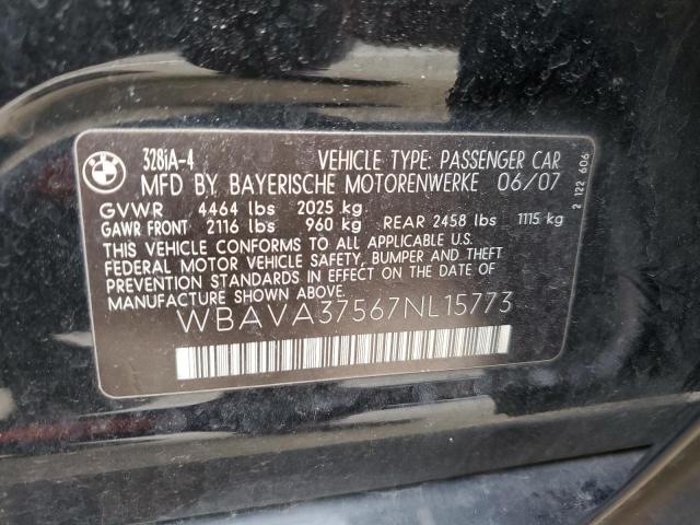 2007 BMW 328 I VIN: WBAVA37567NL15773 Lot: 42980544
