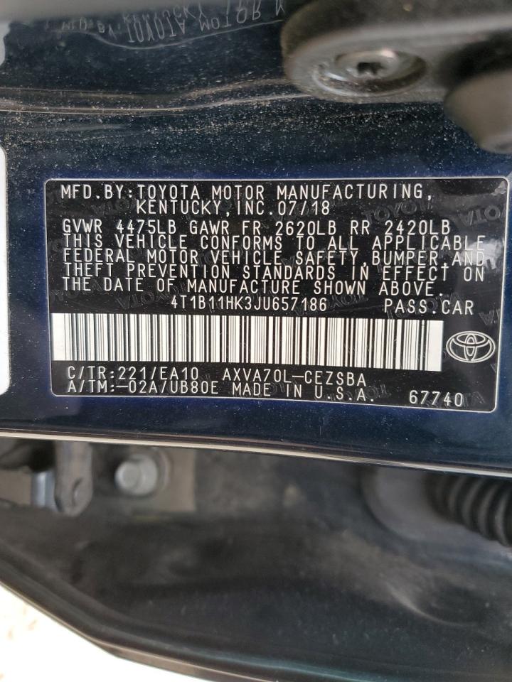 4T1B11HK3JU657186 TOYOTA CAMRY 2018