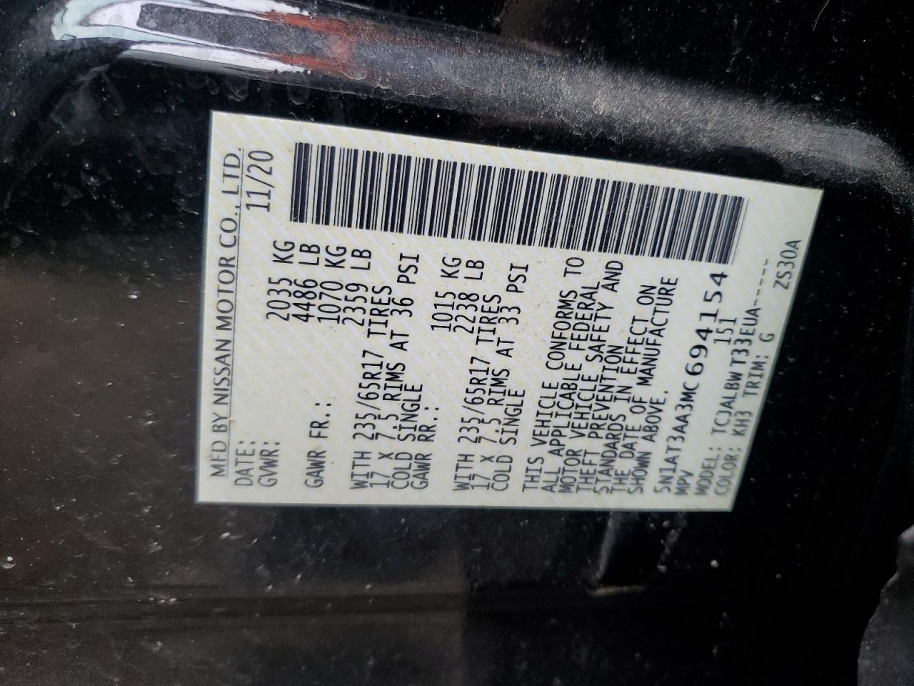 5N1AT3AA3MC694154 NISSAN ROGUE 2021