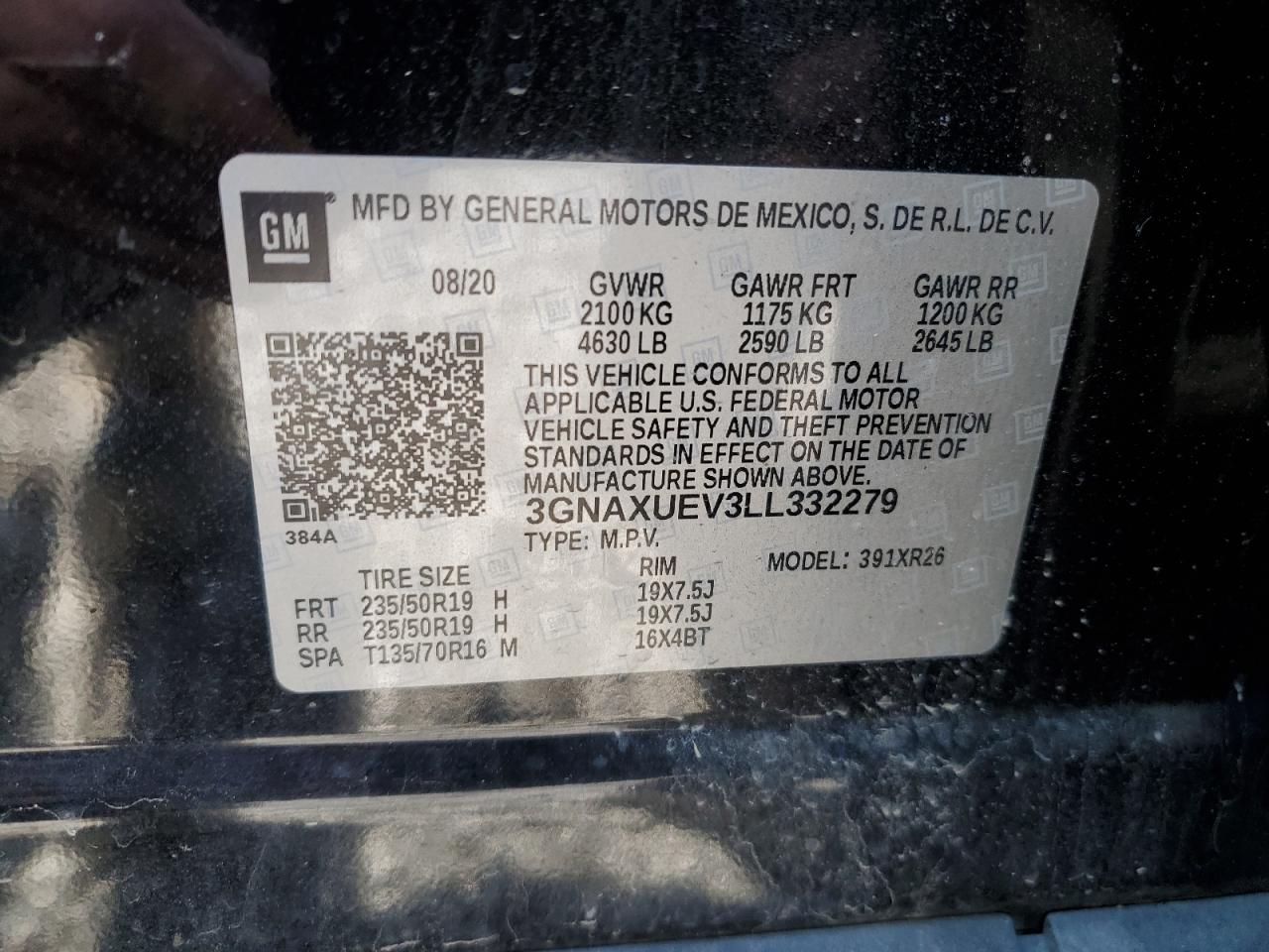 3GNAXUEV3LL332279 CHEVROLET EQUINOX 2020