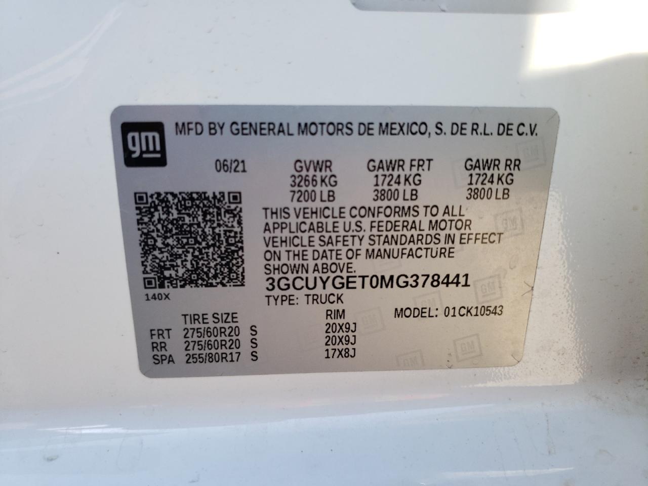 3GCUYGET0MG378441 CHEVROLET ALL Models 2021
