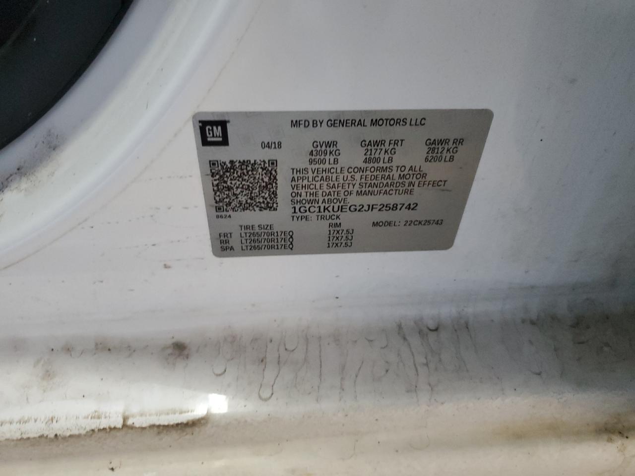 1GC1KUEG2JF258742 CHEVROLET ALL Models 2018
