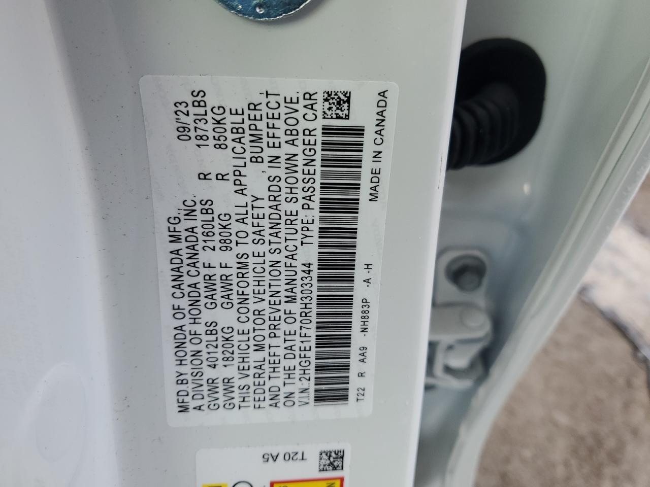 2HGFE1F70RH303344 HONDA CIVIC 2024