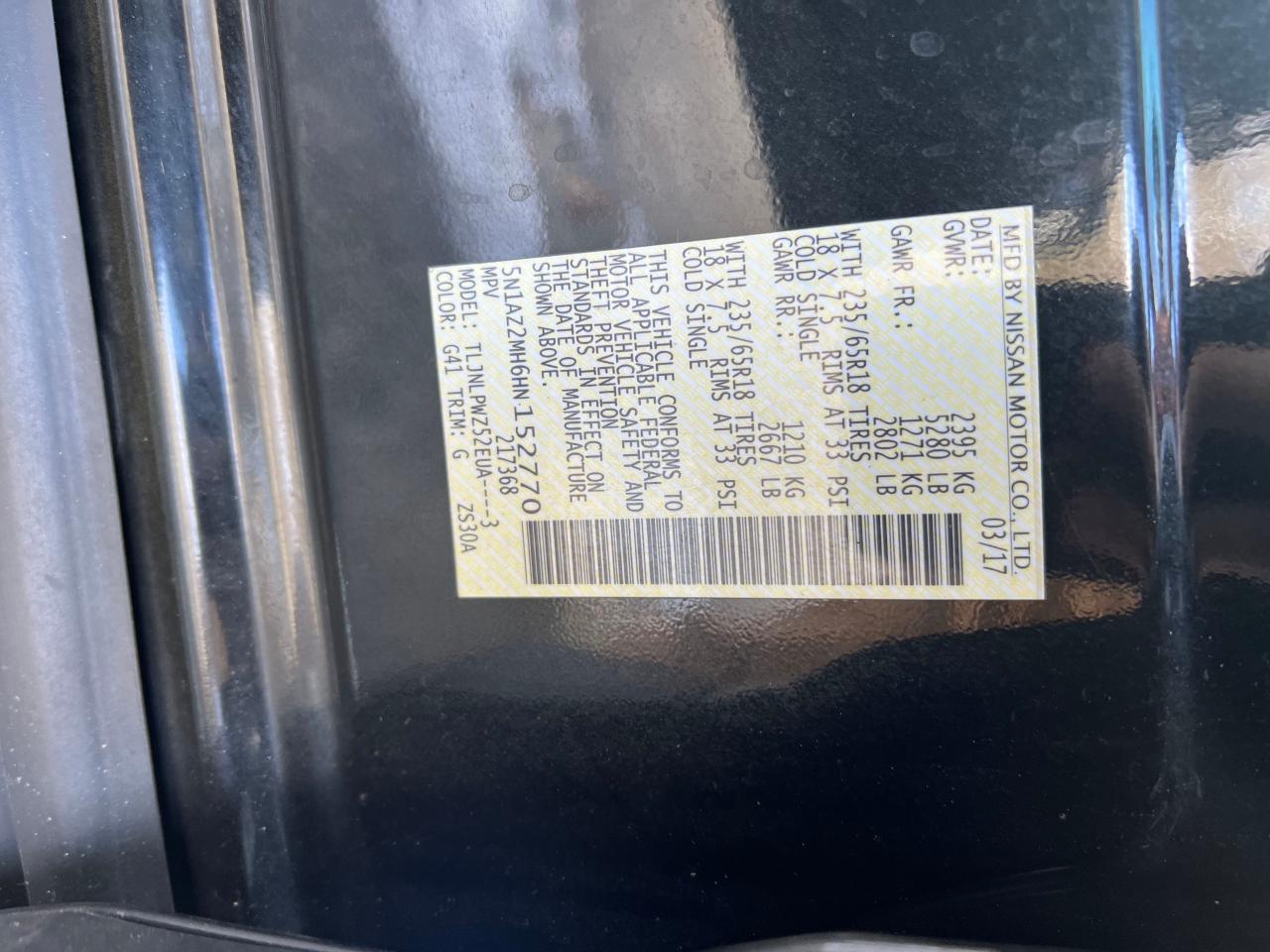5N1AZ2MH6HN152770 NISSAN MURANO 2017