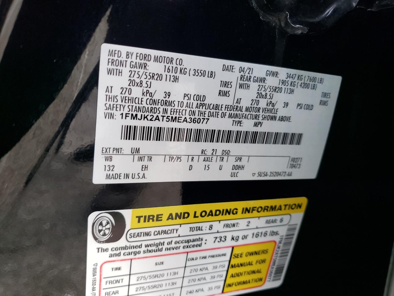 1FMJK2AT5MEA36077 FORD EXPEDITION 2021