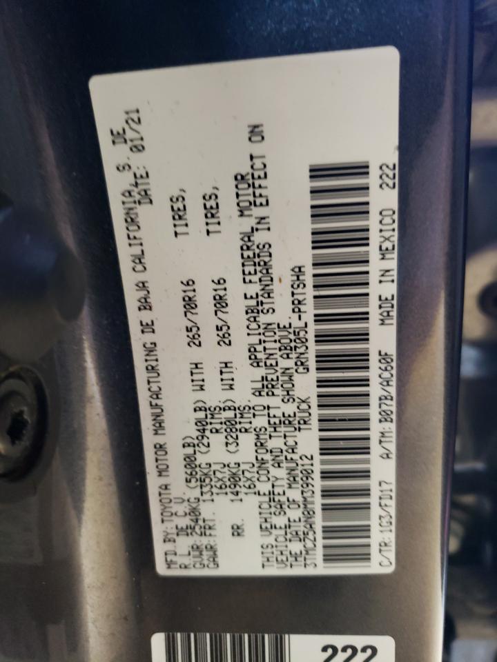 3TMCZ5AN8MM399012 TOYOTA TACOMA 2021