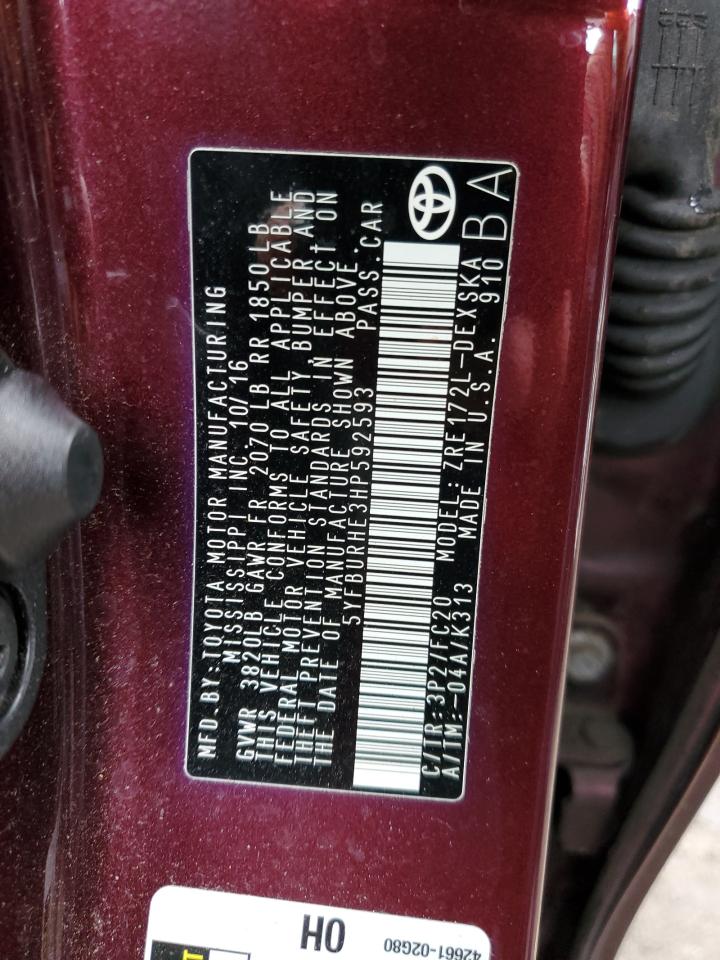 5YFBURHE3HP592593 TOYOTA COROLLA 2017