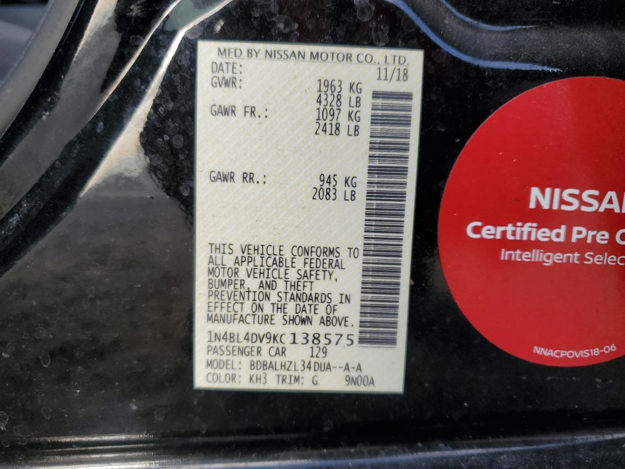 1N4BL4DV9KC138575 NISSAN ALTIMA 2019