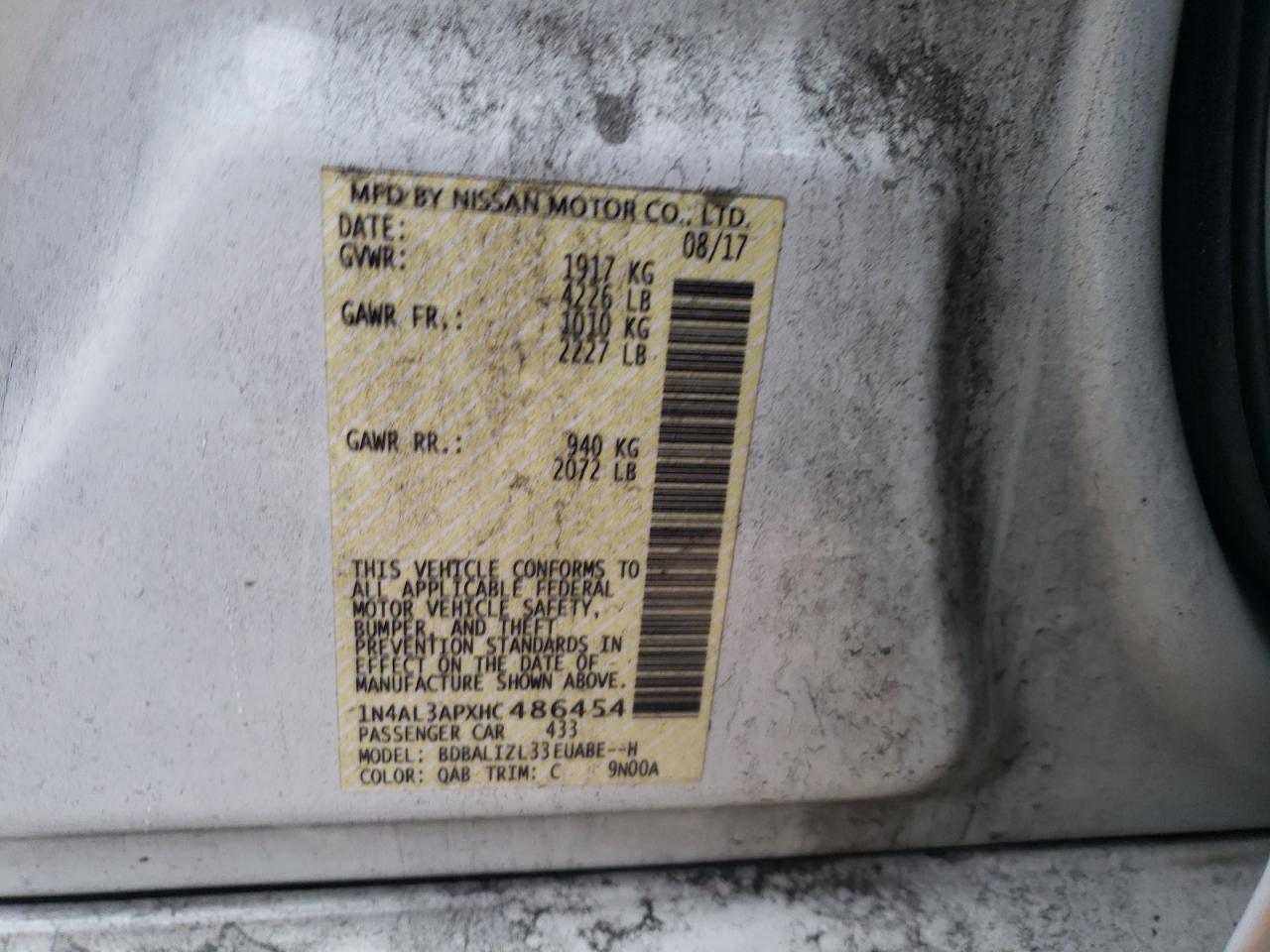 1N4AL3APXHC486454 NISSAN ALTIMA 2017