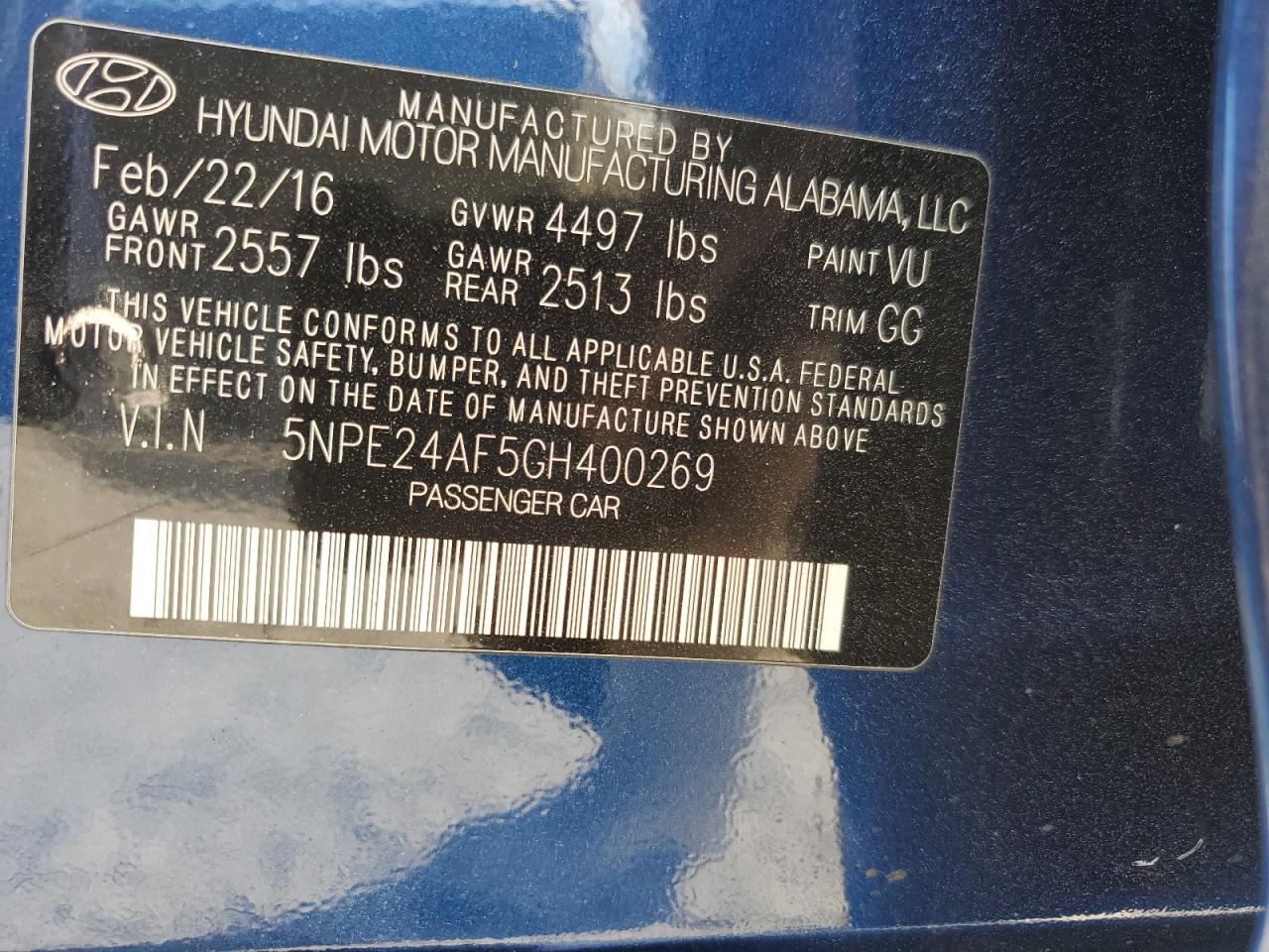 5NPE24AF5GH400269 2016 Hyundai Sonata Se