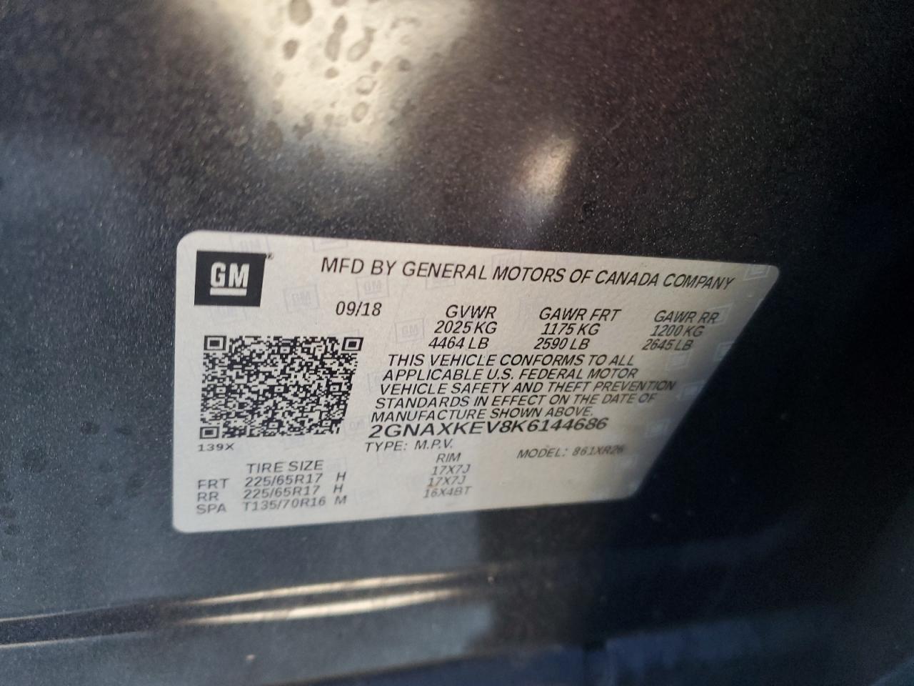 2GNAXKEV8K6144686 CHEVROLET EQUINOX 2019