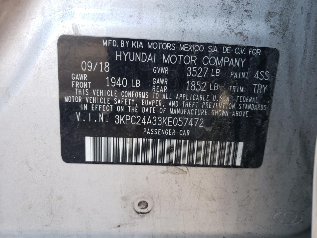 3KPC24A33KE057472 2019 Hyundai Accent Se