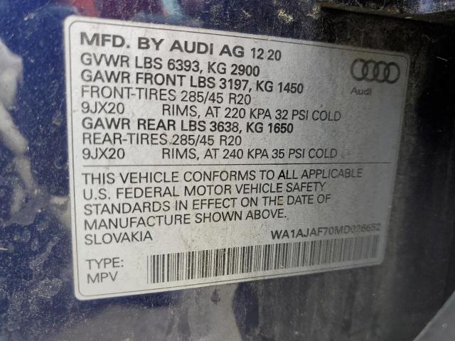 2021 AUDI Q7 PREMIUM WA1AJAF70MD026652