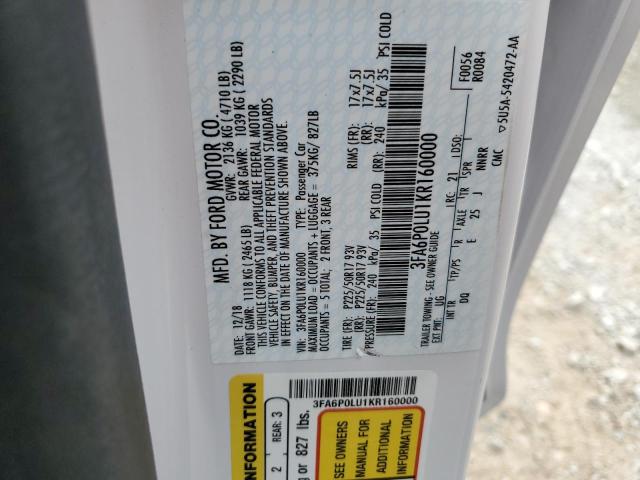 3FA6P0LU1KR160000 2019 FORD FUSION - Image 12