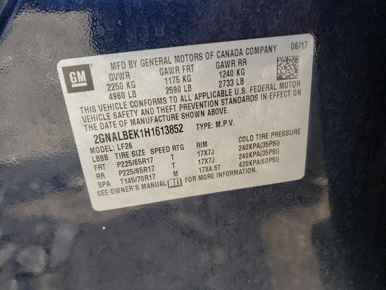 2GNALBEK1H1613852 CHEVROLET EQUINOX 2017