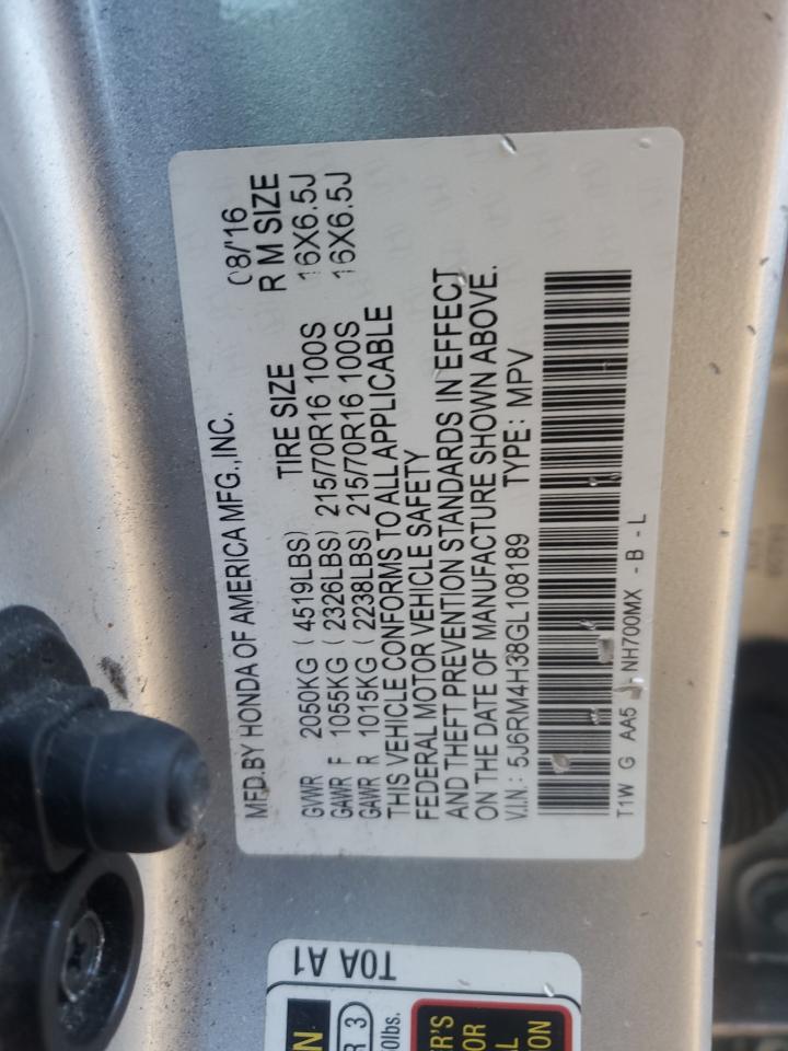 5J6RM4H38GL108189 HONDA CRV 2016