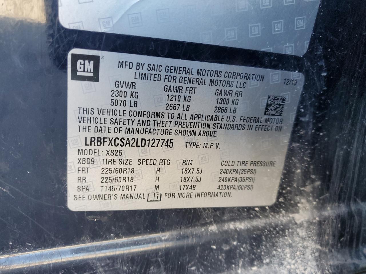 LRBFXCSA2LD127745 BUICK ENVISION 2020