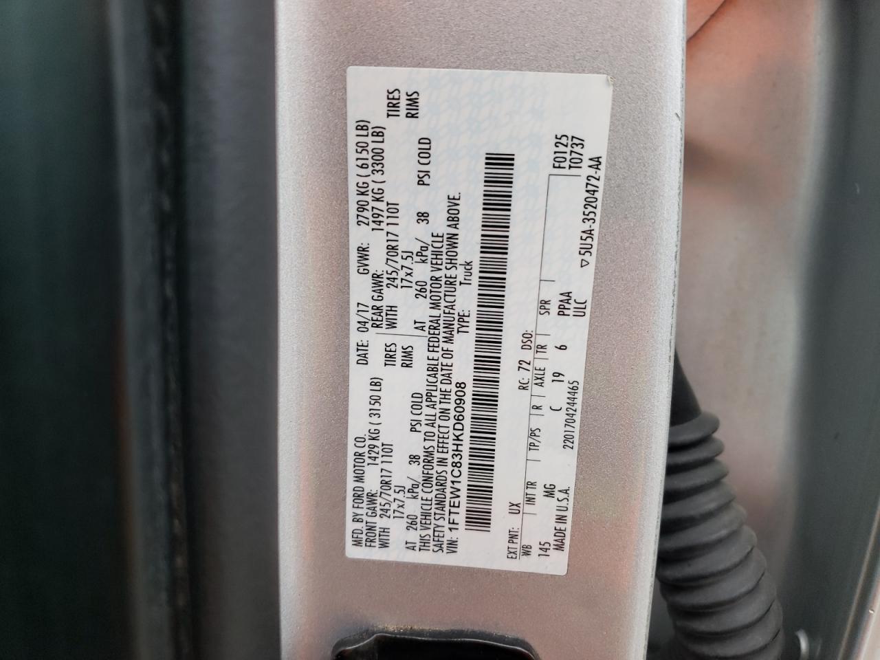 1FTEW1C83HKD60908 FORD F-150 2017